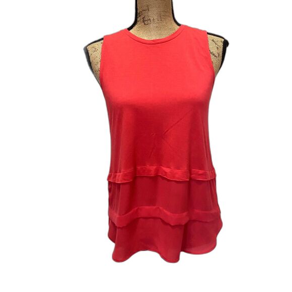 LOFT Tops - Loft Layered Hem Twofer Tank Top Solid Hot Pink Tiered Barbiecore‎ Size Small